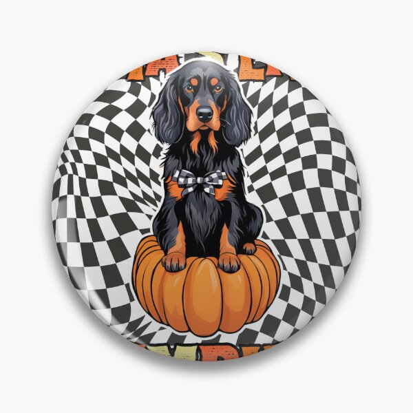 Item preview, "Mama's Little Pumpkin" - Gordon Setter in Halloween Pumpkin with Checkered Background designed and sold by GoodyPaws.
