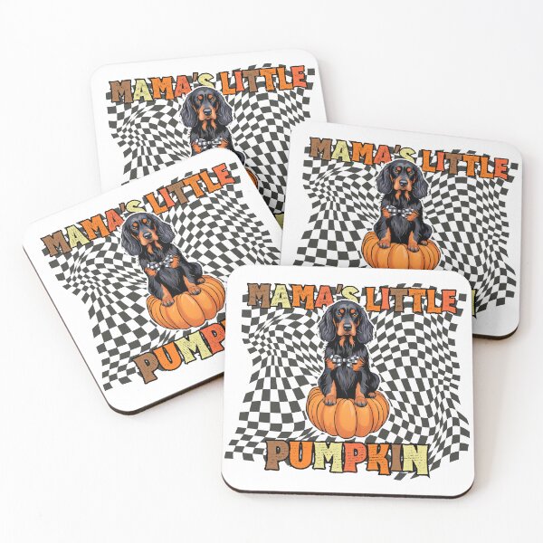 Item preview, "Mama's Little Pumpkin" - Gordon Setter in Halloween Pumpkin with Checkered Background designed and sold by GoodyPaws.
