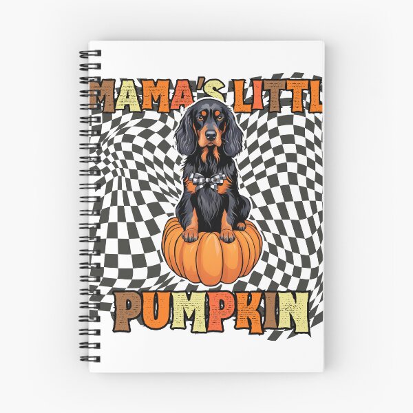 Item preview, "Mama's Little Pumpkin" - Gordon Setter in Halloween Pumpkin with Checkered Background designed and sold by GoodyPaws.