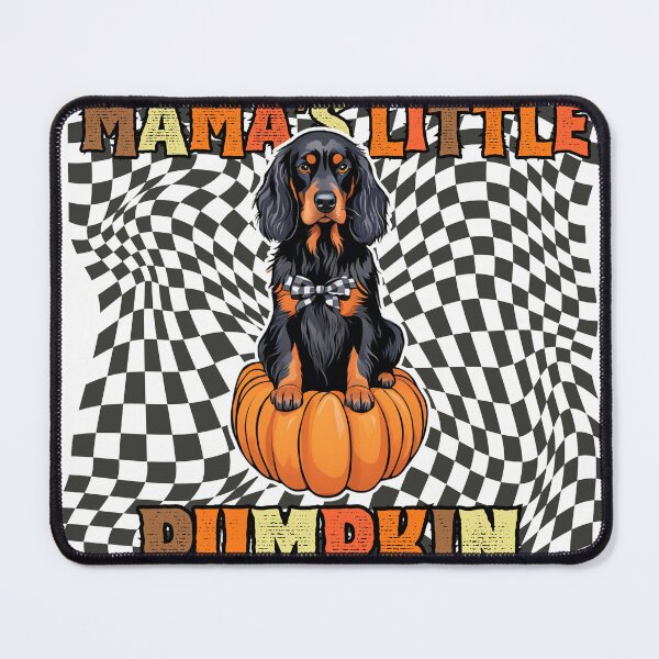 Item preview, "Mama's Little Pumpkin" - Gordon Setter in Halloween Pumpkin with Checkered Background designed and sold by GoodyPaws.