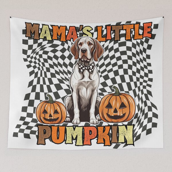 Item preview, "Mama's Little Pumpkin" - English Pointer in Halloween Pumpkin with Checkered Background designed and sold by GoodyPaws.