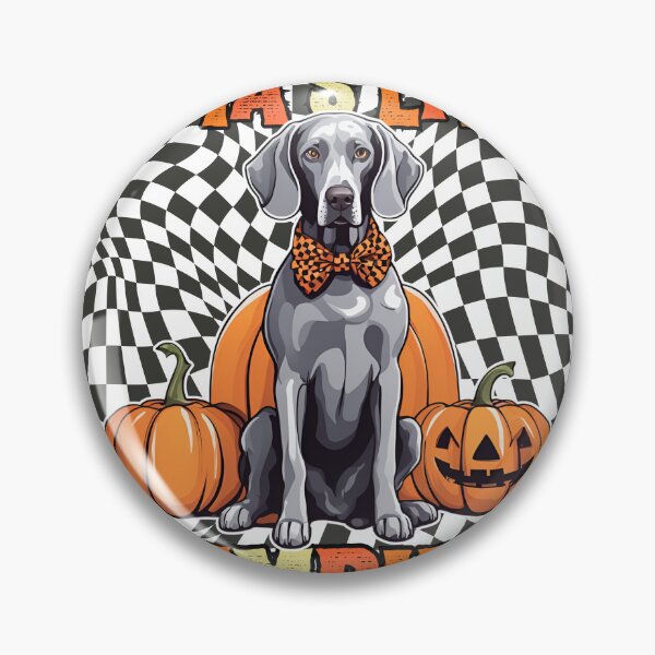 Item preview, "Mama's Little Pumpkin" - Weimaraner in Halloween Pumpkin with Checkered Background designed and sold by GoodyPaws.
