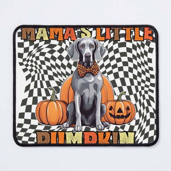 Item preview, "Mama's Little Pumpkin" - Weimaraner in Halloween Pumpkin with Checkered Background designed and sold by GoodyPaws.