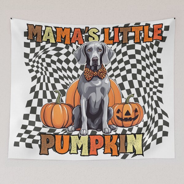 Item preview, "Mama's Little Pumpkin" - Weimaraner in Halloween Pumpkin with Checkered Background designed and sold by GoodyPaws.