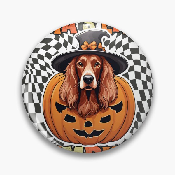 Item preview, "Mama's Little Pumpkin" - Irish Setter in Halloween Pumpkin with Checkered Background designed and sold by GoodyPaws.