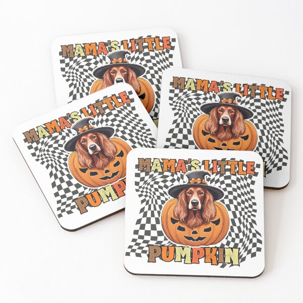 Item preview, "Mama's Little Pumpkin" - Irish Setter in Halloween Pumpkin with Checkered Background designed and sold by GoodyPaws.