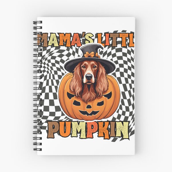 Artikelvorschau, "Mama's Little Pumpkin" - Irish Setter im Halloween-Kürbis mit kariertem Hintergrund entworfen und verkauft von GoodyPaws.