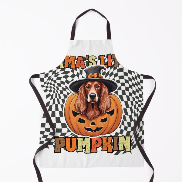 Artikelvorschau, "Mama's Little Pumpkin" - Irish Setter im Halloween-Kürbis mit kariertem Hintergrund entworfen und verkauft von GoodyPaws.