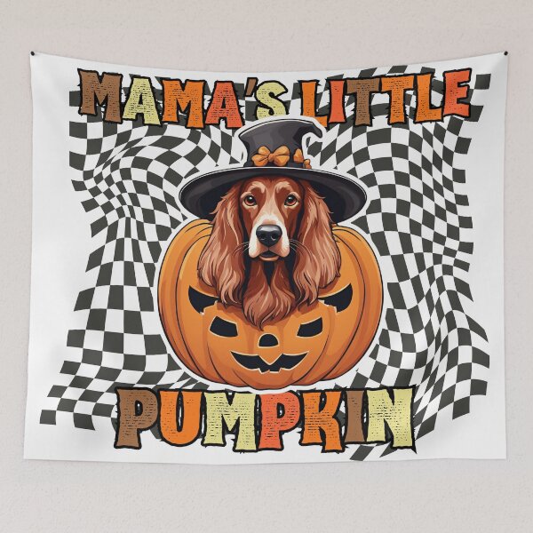 Item preview, "Mama's Little Pumpkin" - Irish Setter in Halloween Pumpkin with Checkered Background designed and sold by GoodyPaws.