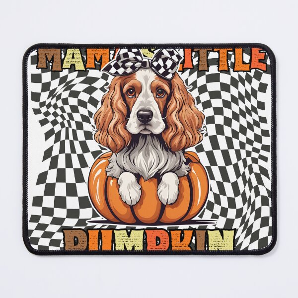 Item preview, "Mama's Little Pumpkin" - American Cocker Spaniel in Halloween Pumpkin with Checkered Background designed and sold by GoodyPaws.