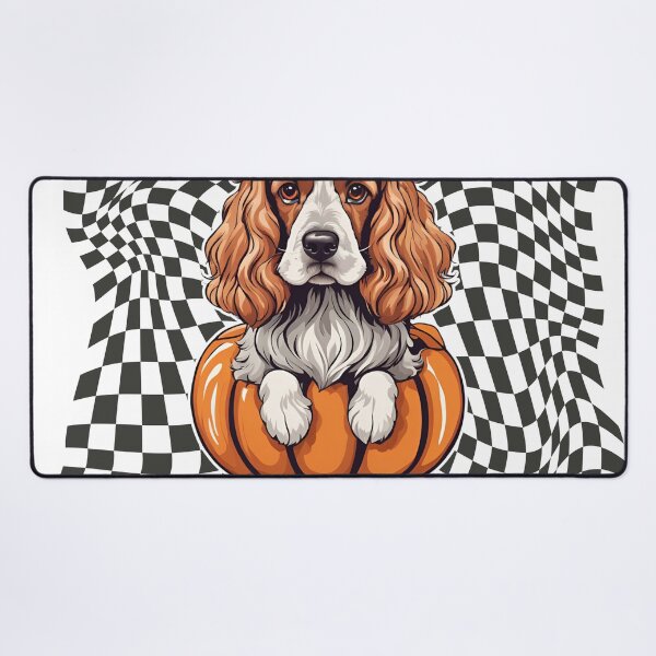 Item preview, "Mama's Little Pumpkin" - American Cocker Spaniel in Halloween Pumpkin with Checkered Background designed and sold by GoodyPaws.