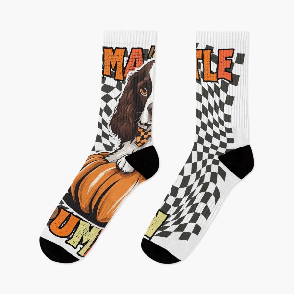 Item preview, "Mama's Little Pumpkin" - English Springer Spaniel in Halloween Pumpkin with Checkered Background designed and sold by GoodyPaws.