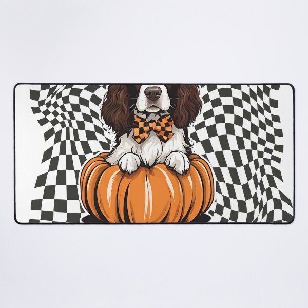 Item preview, "Mama's Little Pumpkin" - English Springer Spaniel in Halloween Pumpkin with Checkered Background designed and sold by GoodyPaws.