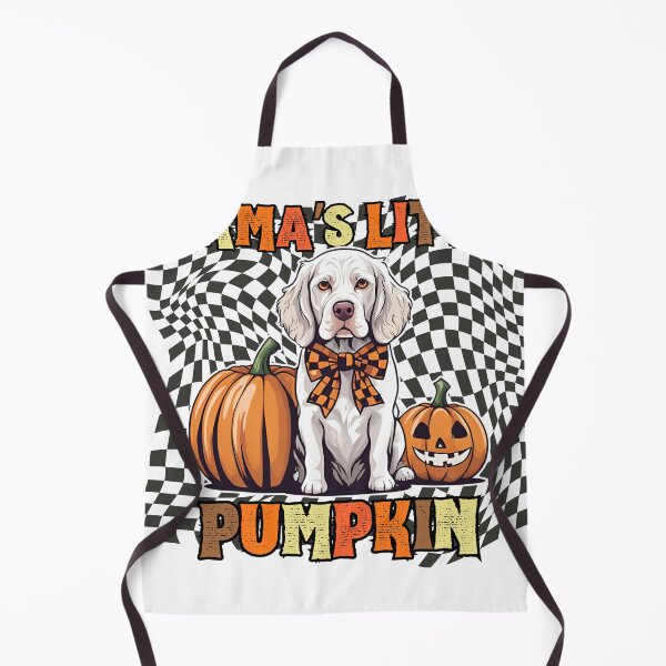 Item preview, "Mama's Little Pumpkin" - Clumber Spaniel in Halloween Pumpkin with Checkered Background designed and sold by GoodyPaws.