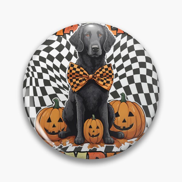 Item preview, "Mama's Little Pumpkin" - Curly Coated Retriever in Halloween Pumpkin with Checkered Background designed and sold by GoodyPaws.