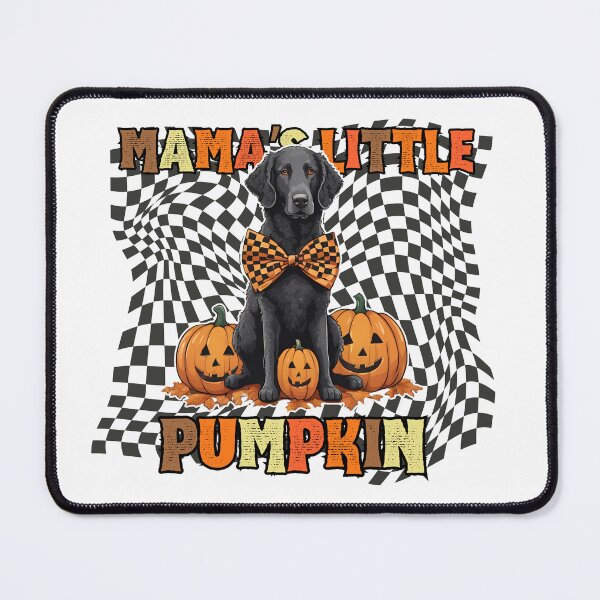 Item preview, "Mama's Little Pumpkin" - Curly Coated Retriever in Halloween Pumpkin with Checkered Background designed and sold by GoodyPaws.