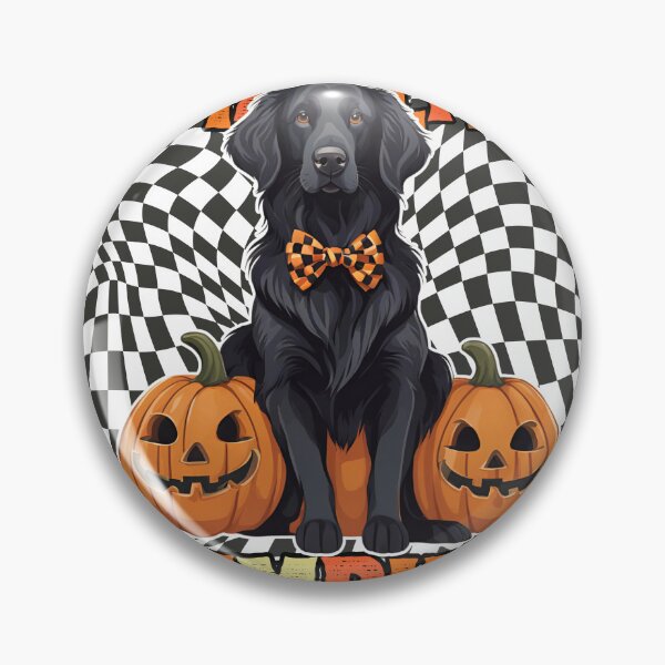 Item preview, "Mama's Little Pumpkin" - Flat Coated Retriever in Halloween Pumpkin with Checkered Background designed and sold by GoodyPaws.