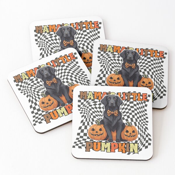 Item preview, "Mama's Little Pumpkin" - Flat Coated Retriever in Halloween Pumpkin with Checkered Background designed and sold by GoodyPaws.