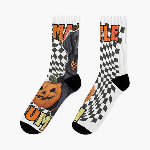 Item preview, "Mama's Little Pumpkin" - Flat Coated Retriever in Halloween Pumpkin with Checkered Background designed and sold by GoodyPaws.