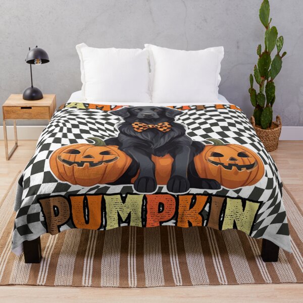 Item preview, "Mama's Little Pumpkin" - Flat Coated Retriever in Halloween Pumpkin with Checkered Background designed and sold by GoodyPaws.