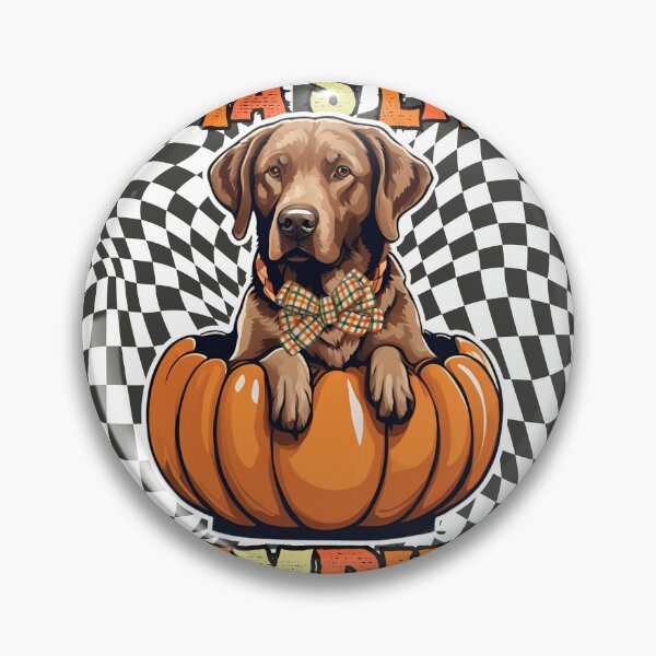 Item preview, "Mama's Little Pumpkin" - Chesapeake Bay Retriever in Halloween Pumpkin with Checkered Background designed and sold by GoodyPaws.