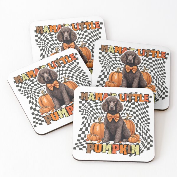 Item preview, "Mama's Little Pumpkin" - Irish Water Spaniel in Halloween Pumpkin with Checkered Background designed and sold by GoodyPaws.