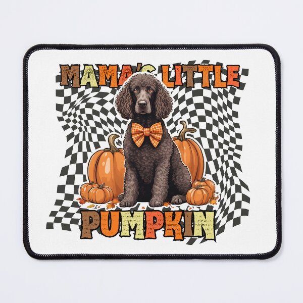 Item preview, "Mama's Little Pumpkin" - Irish Water Spaniel in Halloween Pumpkin with Checkered Background designed and sold by GoodyPaws.