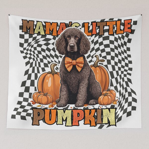 Item preview, "Mama's Little Pumpkin" - Irish Water Spaniel in Halloween Pumpkin with Checkered Background designed and sold by GoodyPaws.