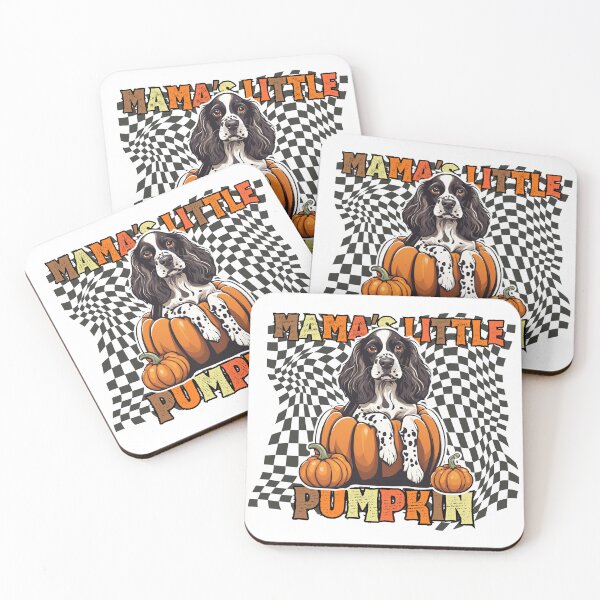 Item preview, "Mama's Little Pumpkin" - German Spaniel in Halloween Pumpkin with Checkered Background designed and sold by GoodyPaws.