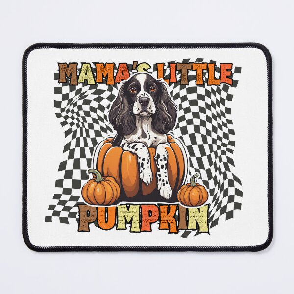 Item preview, "Mama's Little Pumpkin" - German Spaniel in Halloween Pumpkin with Checkered Background designed and sold by GoodyPaws.