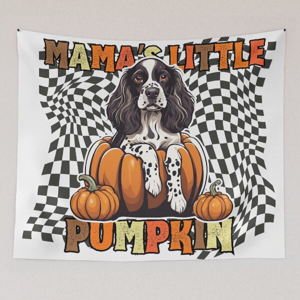 Item preview, "Mama's Little Pumpkin" - German Spaniel in Halloween Pumpkin with Checkered Background designed and sold by GoodyPaws.