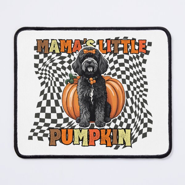 Item preview, "Mama's Little Pumpkin" - Portuguese Water Dog in Halloween Pumpkin with Checkered Background designed and sold by GoodyPaws.