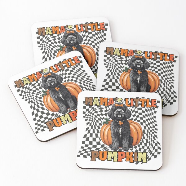 Item preview, "Mama's Little Pumpkin" - Portuguese Water Dog in Halloween Pumpkin with Checkered Background designed and sold by GoodyPaws.