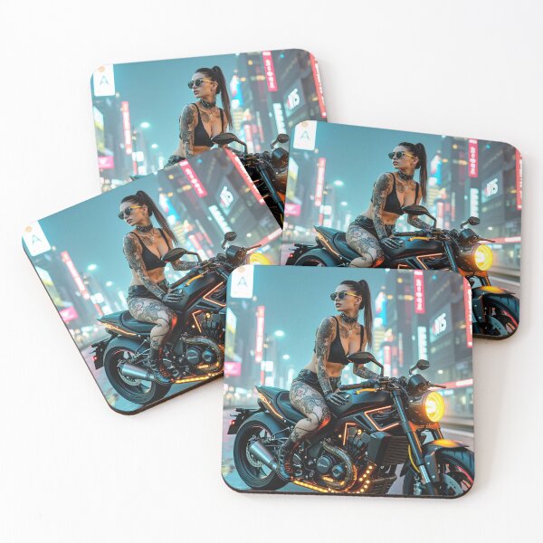 Item preview, Tattooed girl on futuristic motorcycle designed and sold by Planet Utoppia.