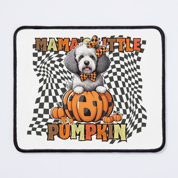 Item preview, "Mama's Little Pumpkin" - Spanish Water Dog in Halloween Pumpkin with Checkered Background designed and sold by GoodyPaws.