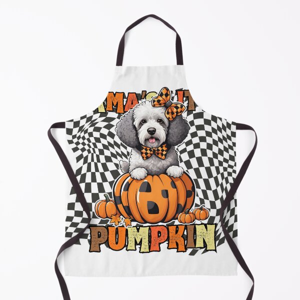 Item preview, "Mama's Little Pumpkin" - Spanish Water Dog in Halloween Pumpkin with Checkered Background designed and sold by GoodyPaws.