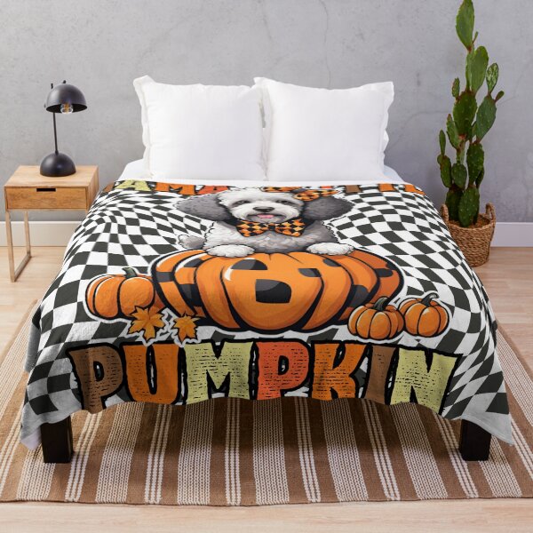 Item preview, "Mama's Little Pumpkin" - Spanish Water Dog in Halloween Pumpkin with Checkered Background designed and sold by GoodyPaws.
