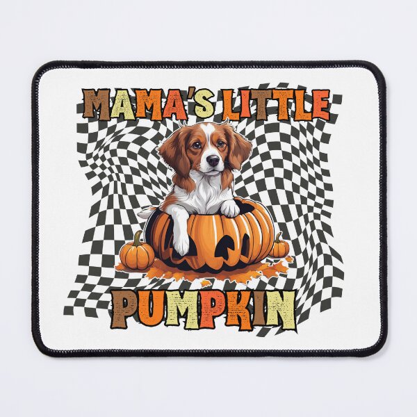 Item preview, "Mama's Little Pumpkin" - Kooikerhondje in Halloween Pumpkin with Checkered Background designed and sold by GoodyPaws.