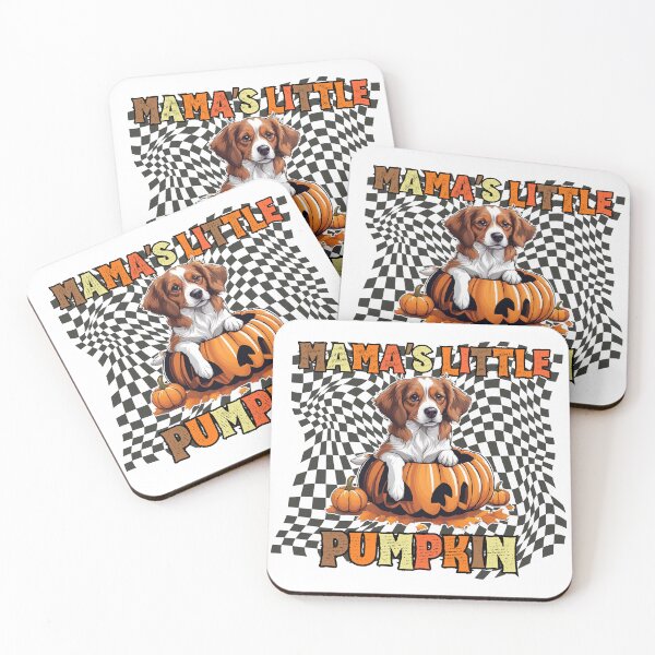 Item preview, "Mama's Little Pumpkin" - Kooikerhondje in Halloween Pumpkin with Checkered Background designed and sold by GoodyPaws.