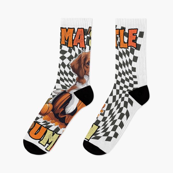 Item preview, "Mama's Little Pumpkin" - Kooikerhondje in Halloween Pumpkin with Checkered Background designed and sold by GoodyPaws.