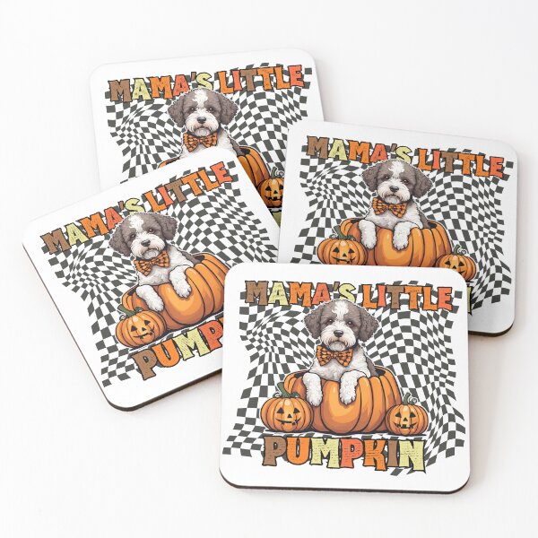 Item preview, "Mama's Little Pumpkin" - Lagotto Romagnolo in Halloween Pumpkin with Checkered Background designed and sold by GoodyPaws.