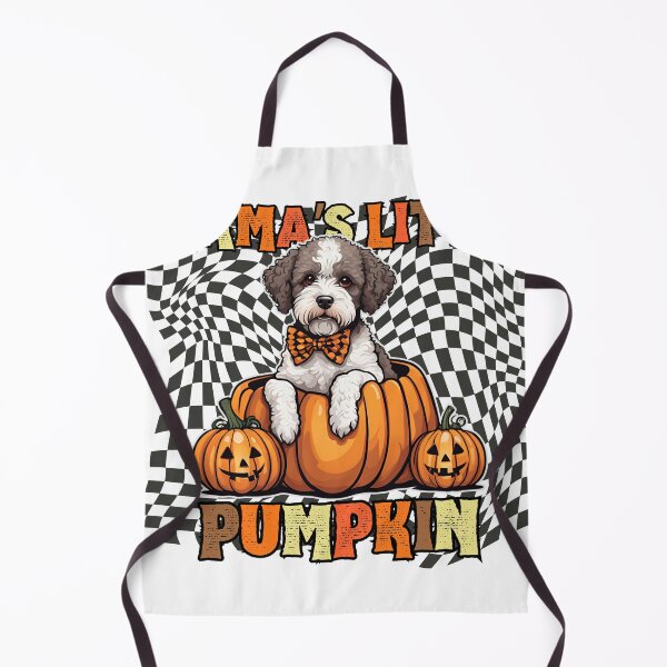 Item preview, "Mama's Little Pumpkin" - Lagotto Romagnolo in Halloween Pumpkin with Checkered Background designed and sold by GoodyPaws.