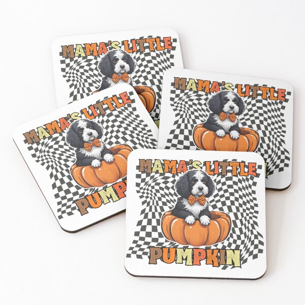 Item preview,  "Mama's Little Pumpkin" - Portuguese Water Dog in Halloween Pumpkin with Checkered Background designed and sold by GoodyPaws.
