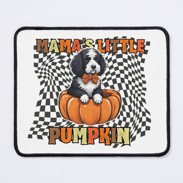 Item preview, "Mama's Little Pumpkin" - Portuguese Water Dog in Halloween Pumpkin with Checkered Background designed and sold by GoodyPaws.