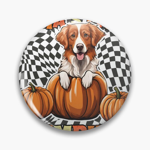 Item preview, "Mama's Little Pumpkin" - Nova Scotia Duck Tolling Retriever in Halloween Pumpkin with Checkered Background designed and sold by GoodyPaws.