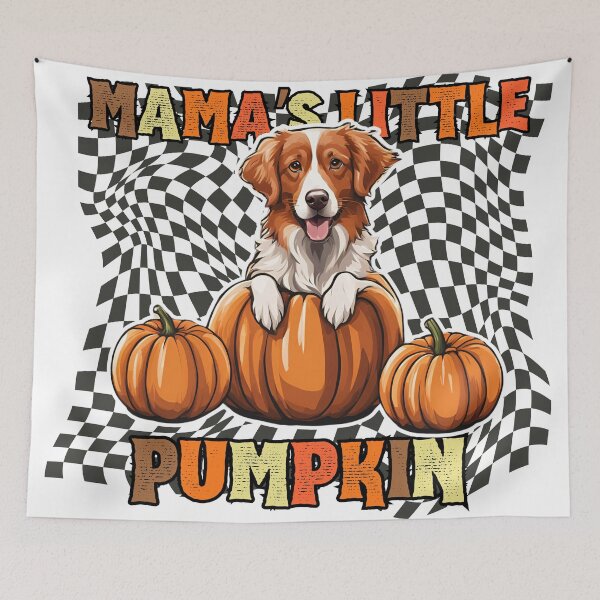 Item preview, "Mama's Little Pumpkin" - Nova Scotia Duck Tolling Retriever in Halloween Pumpkin with Checkered Background designed and sold by GoodyPaws.
