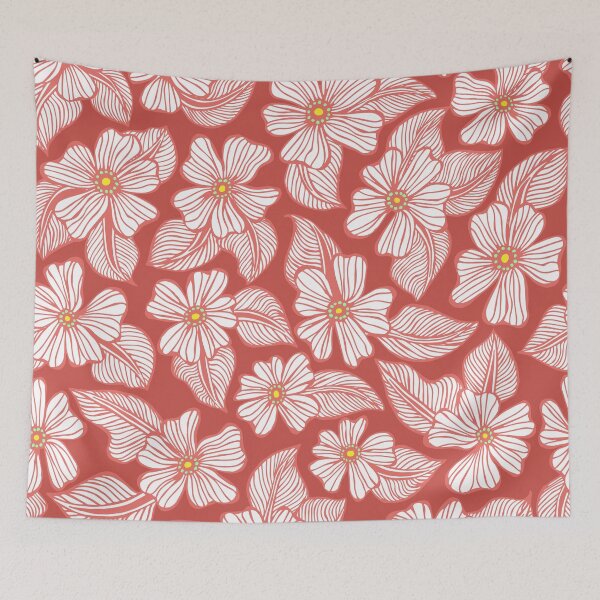 Item preview, Cherry Red Hand Drawn Flowers and Leaves Pattern designed and sold by schorrnuff.