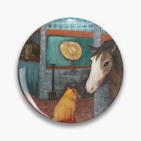 Item preview, Cat and Horse Oil Painting. Colorful stable scene and animals. designed and sold by KarenZuk.
