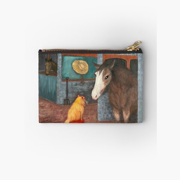 Item preview, Cat and Horse Oil Painting. Colorful stable scene and animals. designed and sold by KarenZuk.
