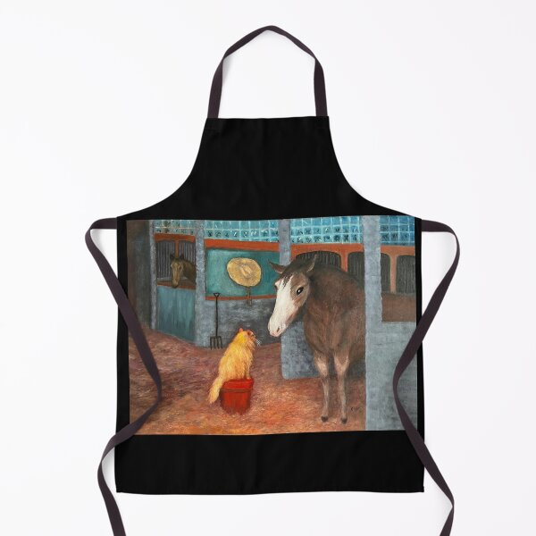 Item preview, Cat and Horse Oil Painting. Colorful stable scene and animals. designed and sold by KarenZuk.